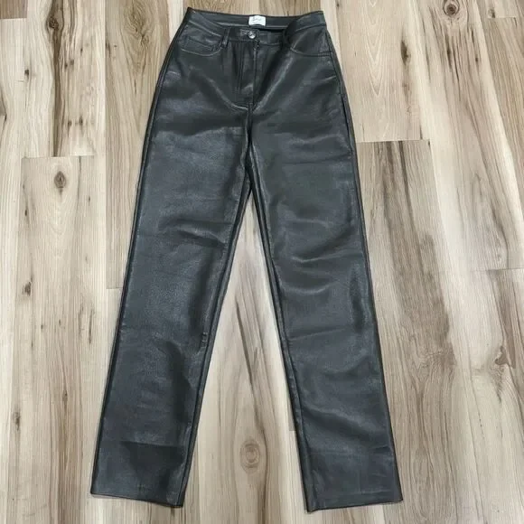 Aritzia Wilfred The Melina Wilfred Gray Vegan Leather Pants Women’s 2 - Picture 2 of 6